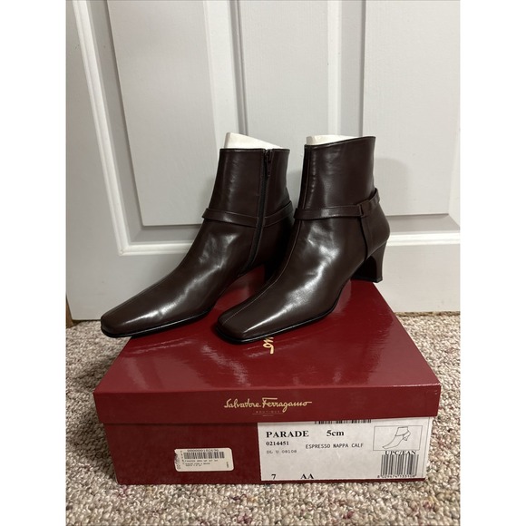 Salvatore Ferragamo Shoes - NIB Salvatore Ferragamo Brown Espresso Ankle Boot - Parade - Size 7AA Leather